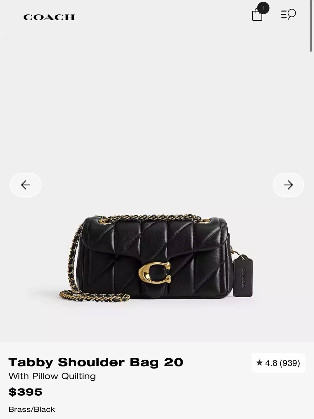 Coach Tabby Shoulder Bag 20 in Black with Gold Hardware
